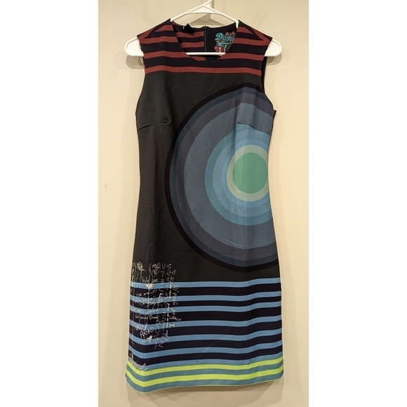 Desigual Striped Colorful Sleeveless Back Zip Dress Size 4 - Picture 1 of 8